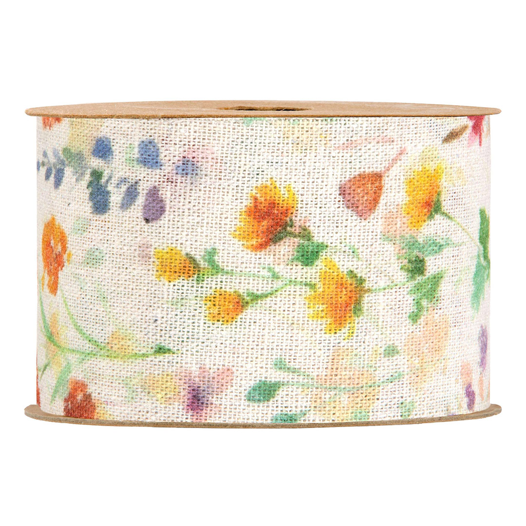 Nastro di juta con fiori colorati