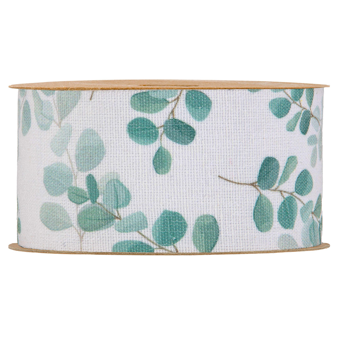 Nastro decorativo con foglie verdi su fondo bianco