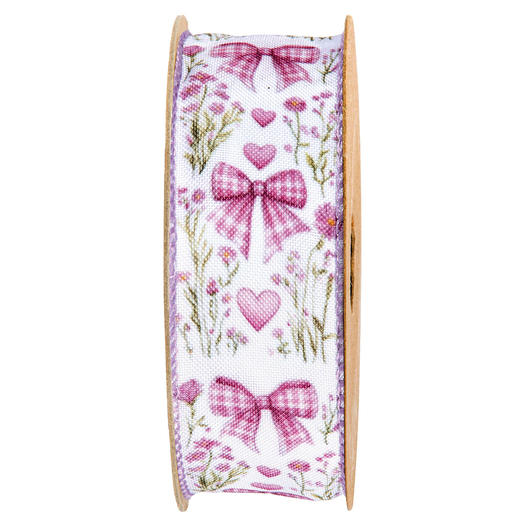 Nastro decorativo con fiocchi e cuori rosa