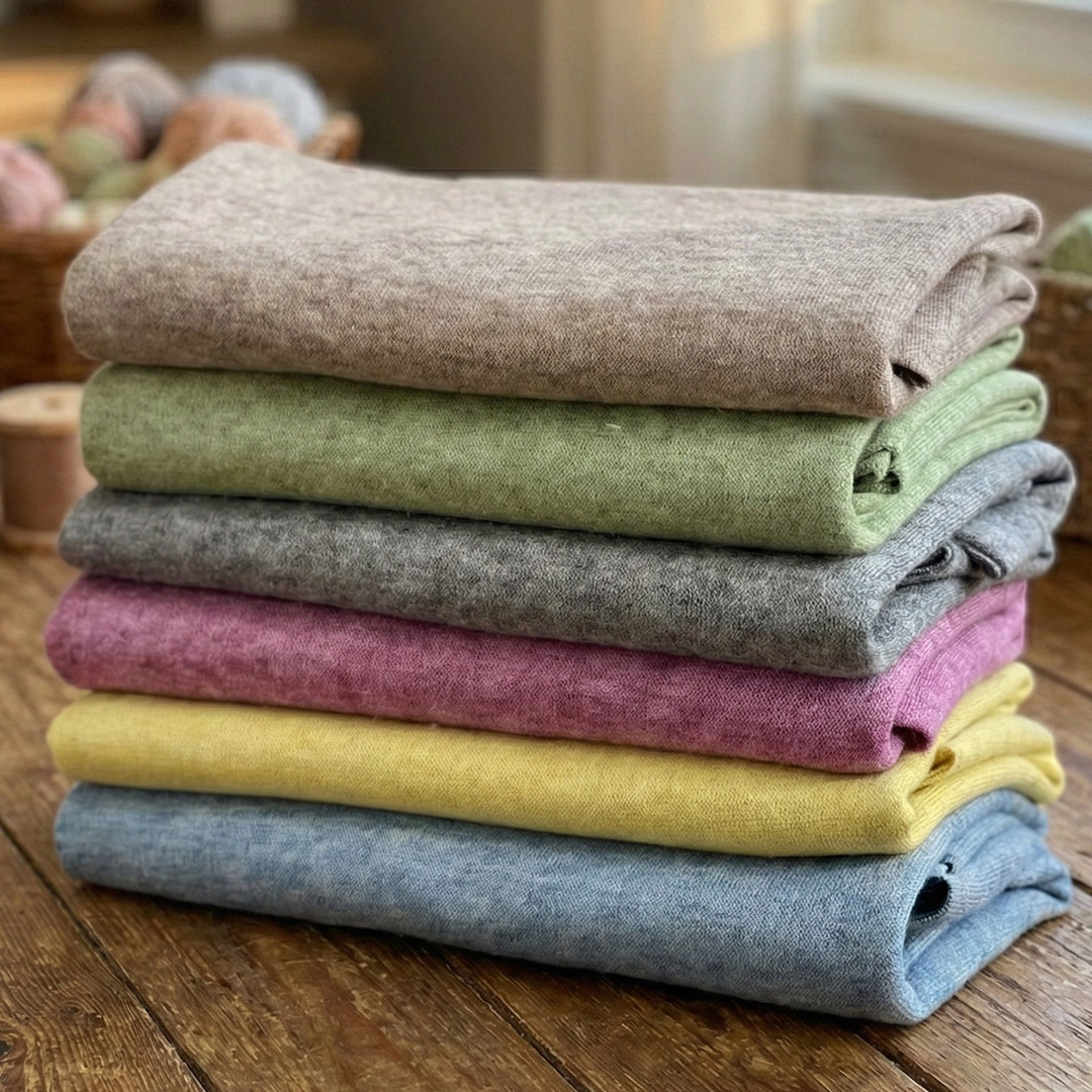 Pile di maglioni colorati in lana piegati