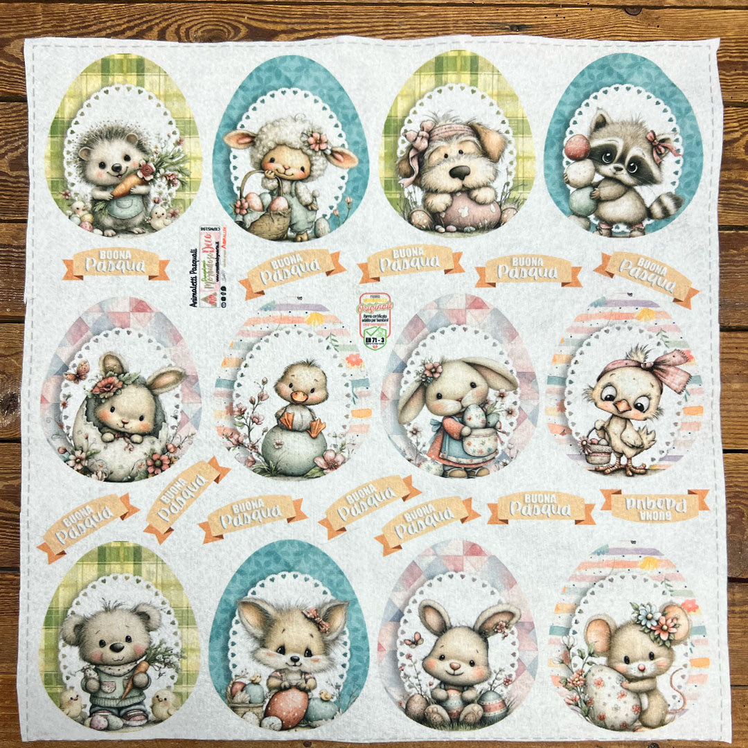 PANNOLENCI MORBIDOSO DECO 12 ANIMALETTI NELL'OVETTO 50×45CM – CRPMS198 - immagine 2