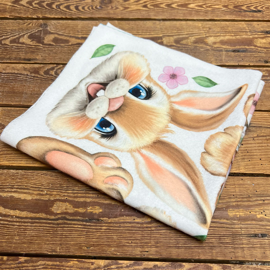 PANNOLENCI MORBIDOSO GHIRANDA BUONA PASQUA CON CONIGLIETTO 3D 50×45CM – CRPMS201