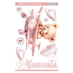 TERMOSTICK ORSETTA AVIATORE SU AEROPLANO ROSA – CRTRS335 - P