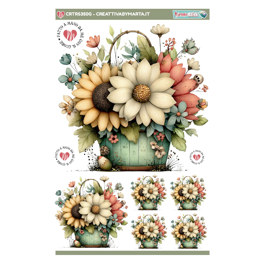 TERMOSTICK CESTINO DI FIORI CON GIRASOLI DIVERSE MISURE โ CRTRS350