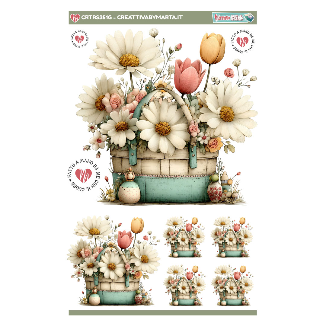 TERMOSTICK CESTINO DI FIORI E MARGHERITE DIVERSE MISURE โ CRTRS351