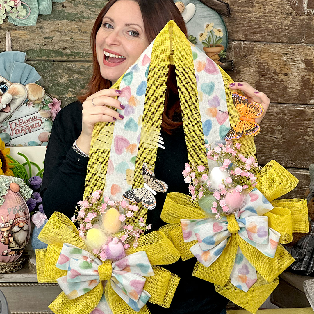 KIT FIOCCO QUA E LA' DI PASQUA CON UOVA E PIUME - CRKIT623