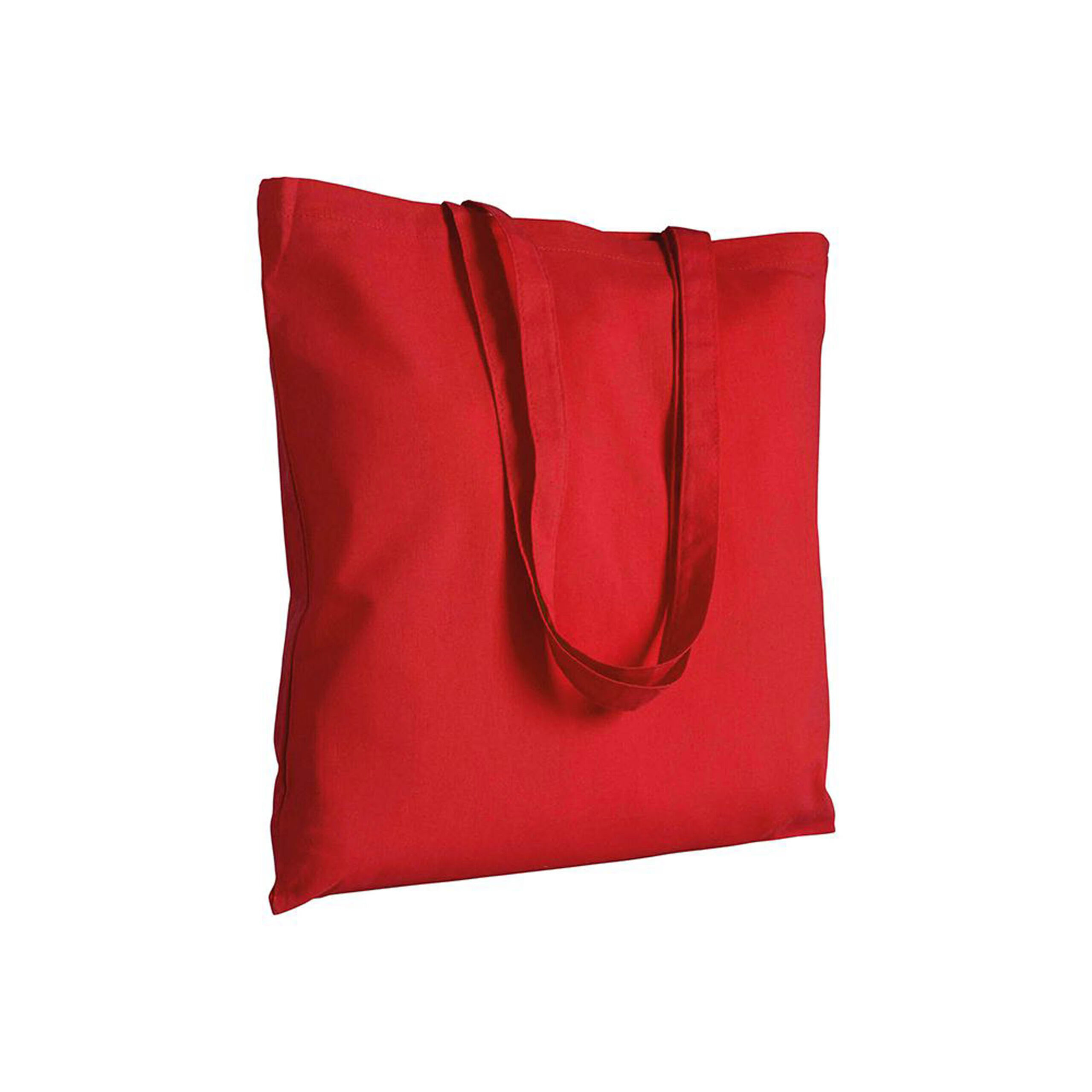 Borsa tote rossa in tessuto su sfondo bianco
