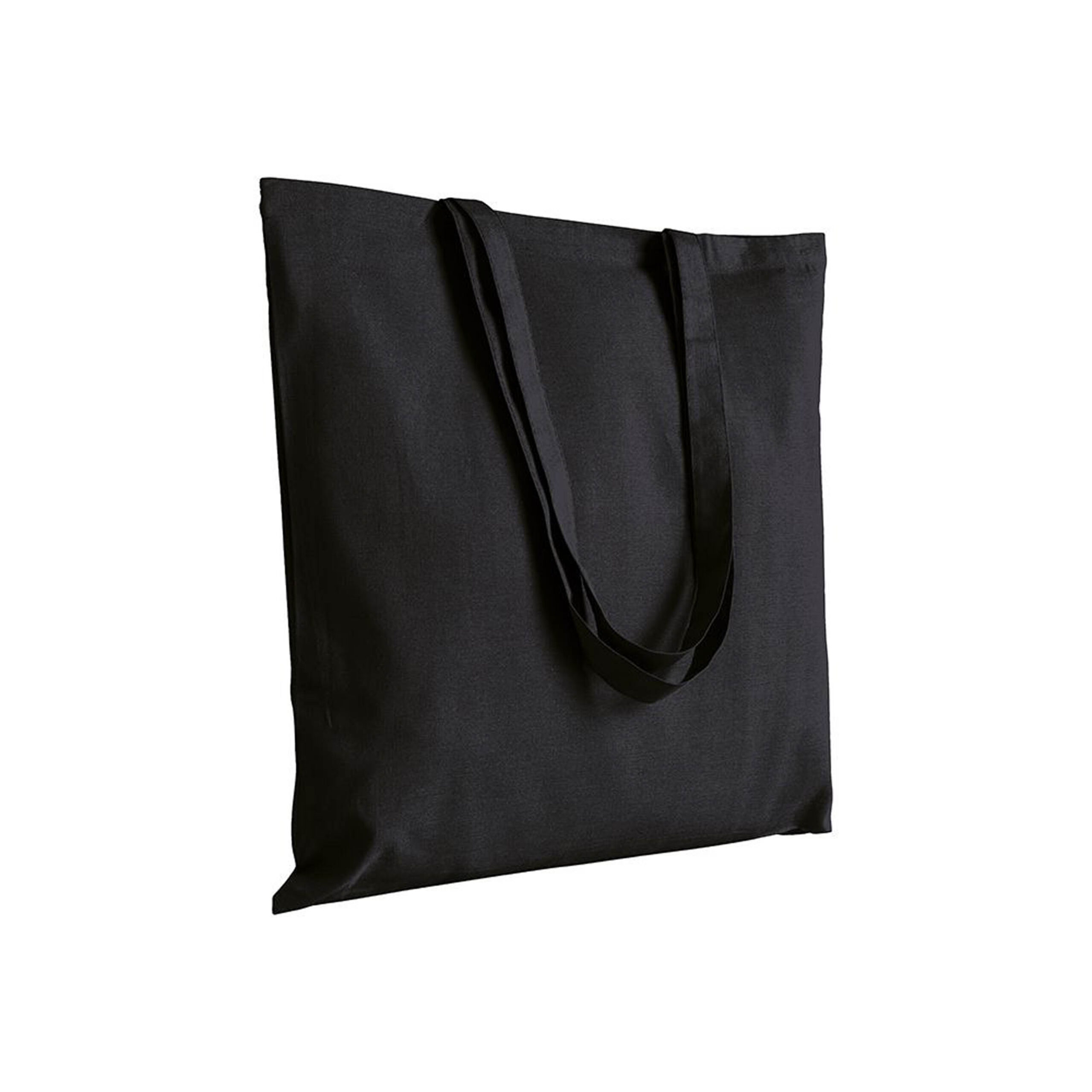 Borsa tote nera minimal su sfondo bianco