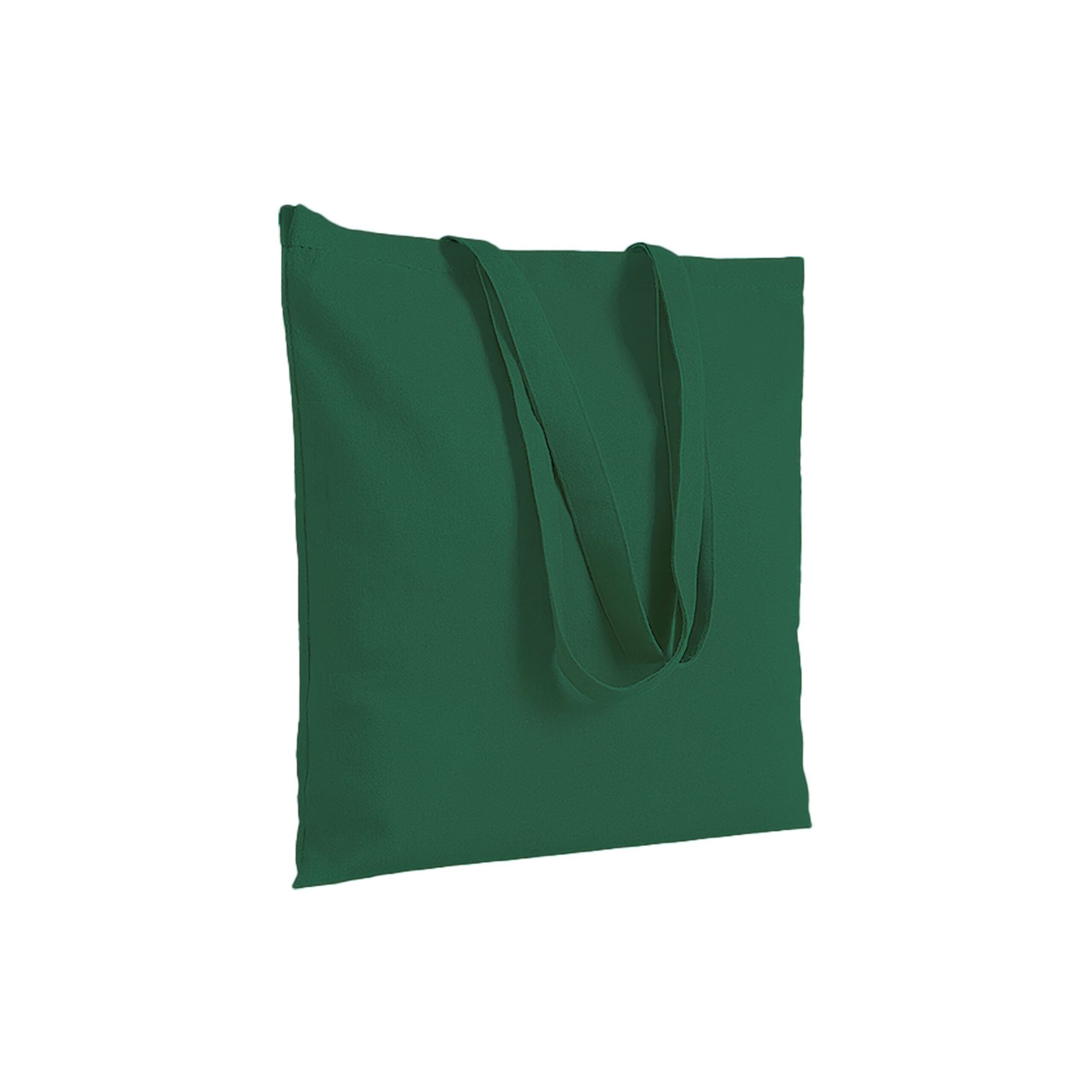 Borsa tote verde in tessuto su sfondo bianco