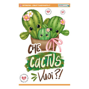 Tre cactus kawaii in vaso con fiori rosa
