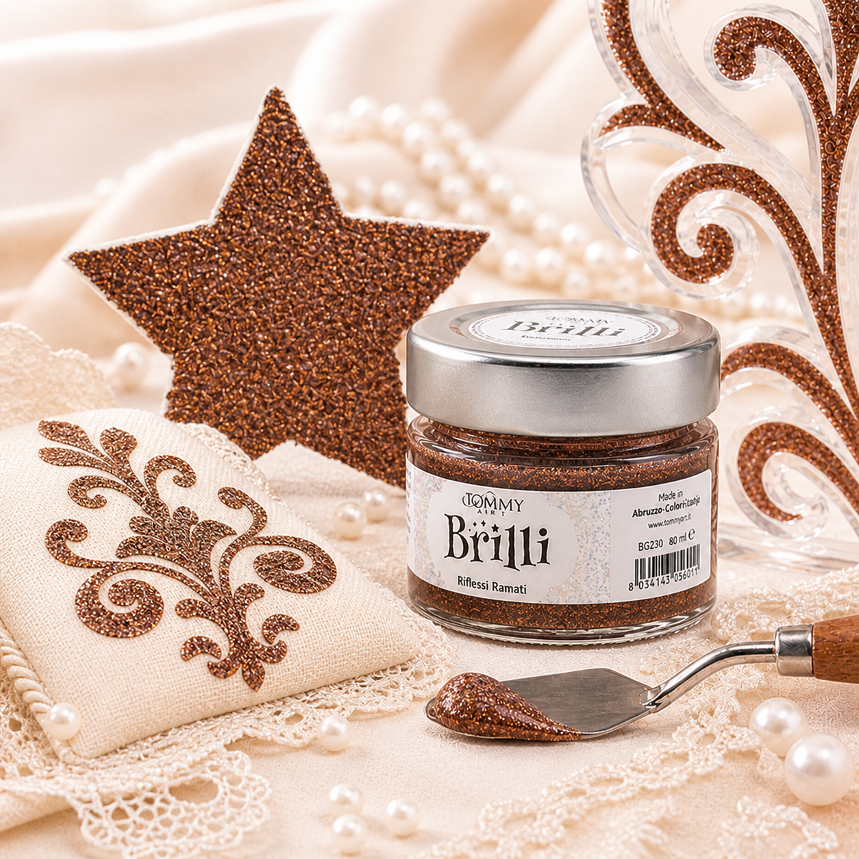 Barattolo glitter rame con decorazioni eleganti