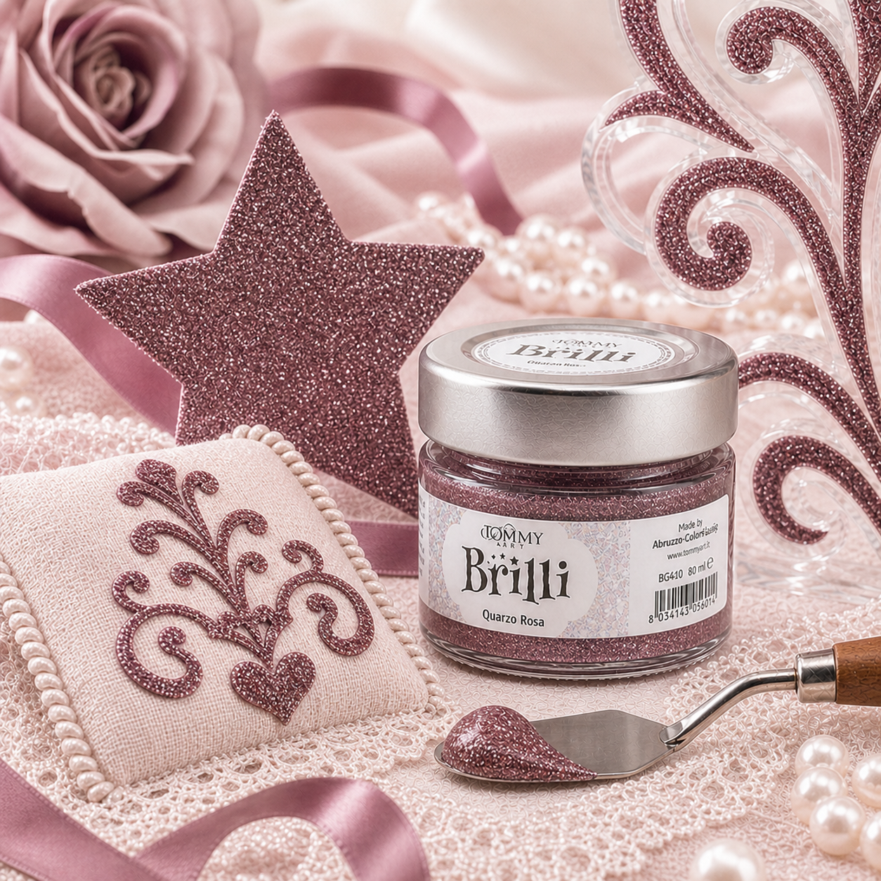 Barattolo glitter rosa con decorazioni eleganti