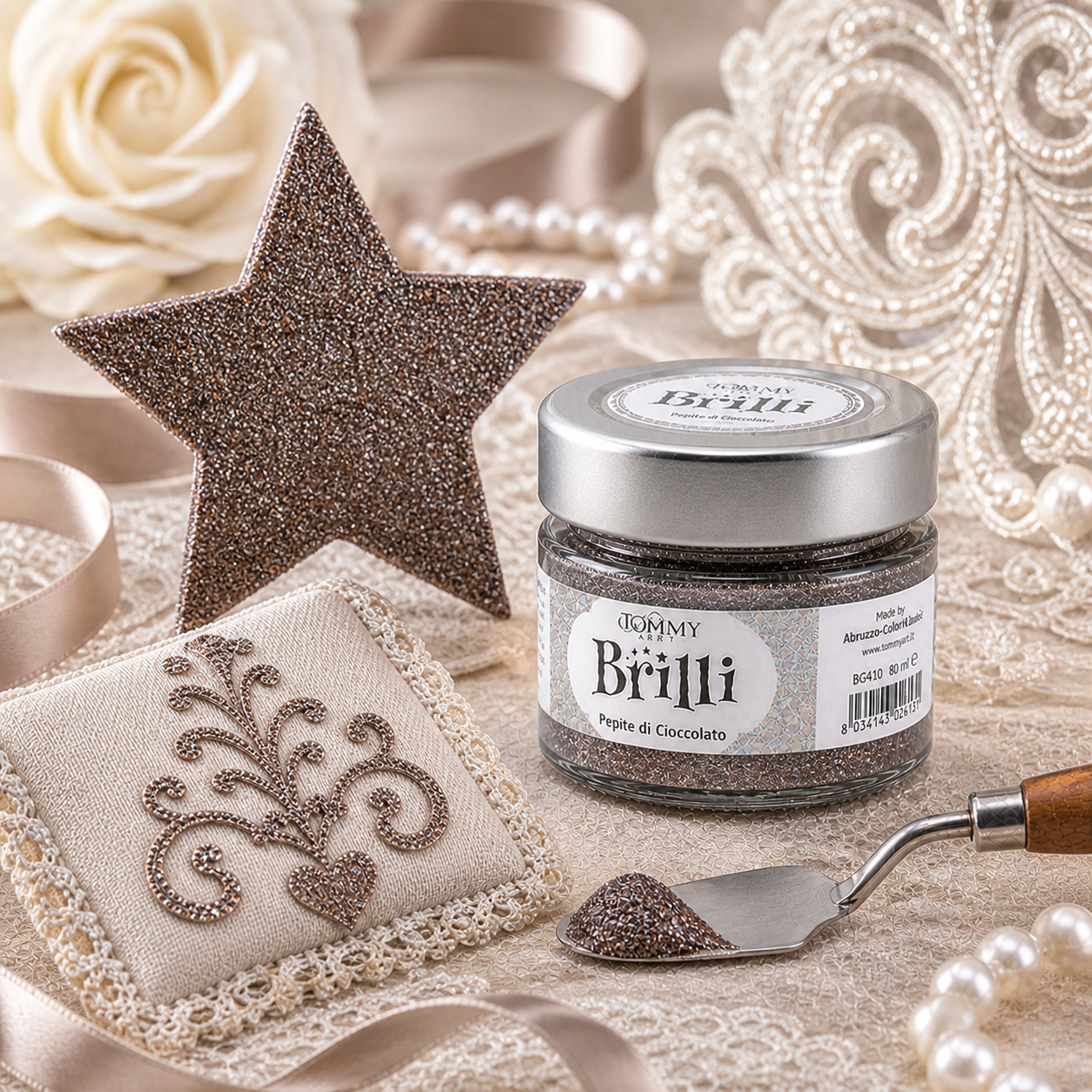 Barattolo Brilli pepite di cioccolato su tavolo elegante
