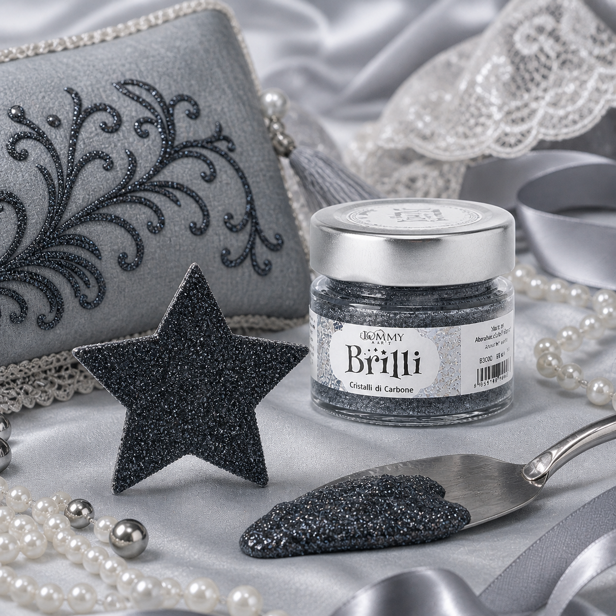 Barattolo di cristalli di carbone decorativi