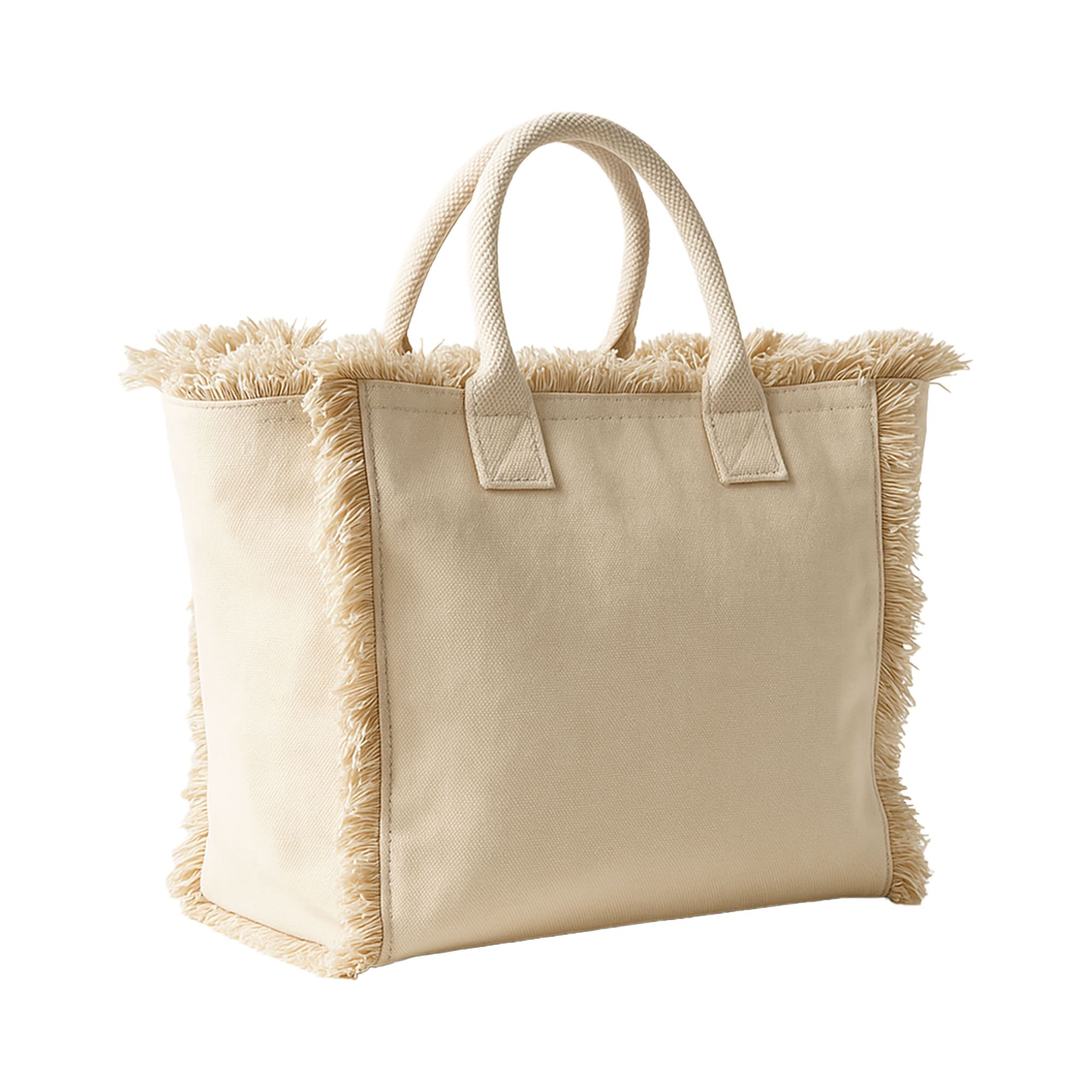 Borsa tote beige in tela con frange