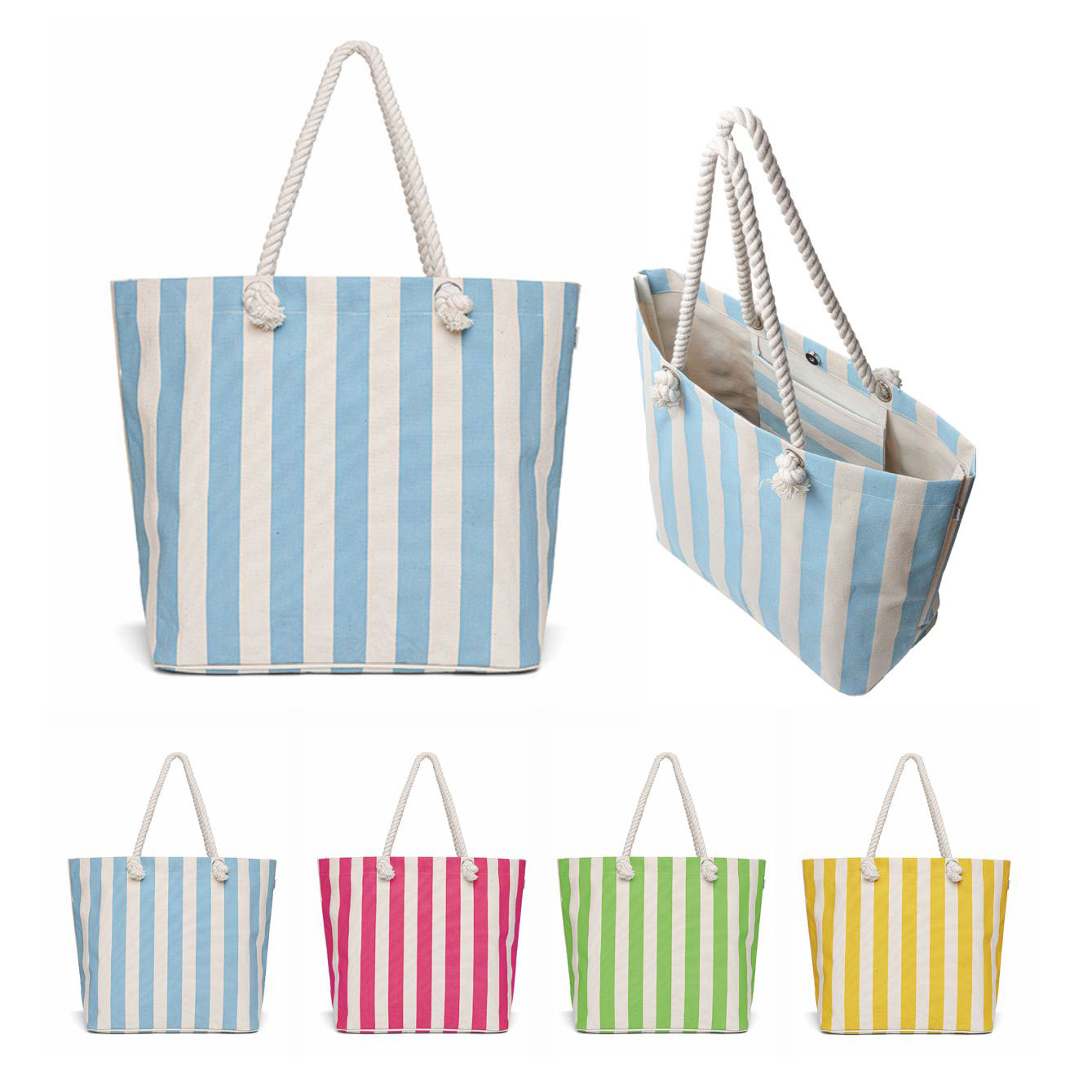 Borsa mare a righe con manici in corda