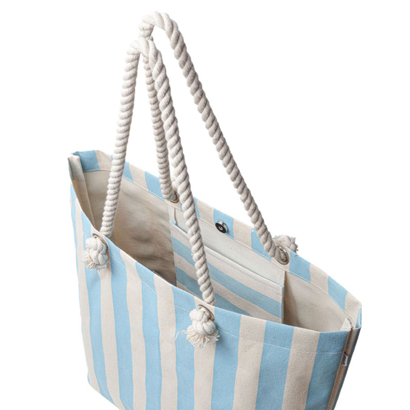 Borsa tote a righe blu con manici in corda