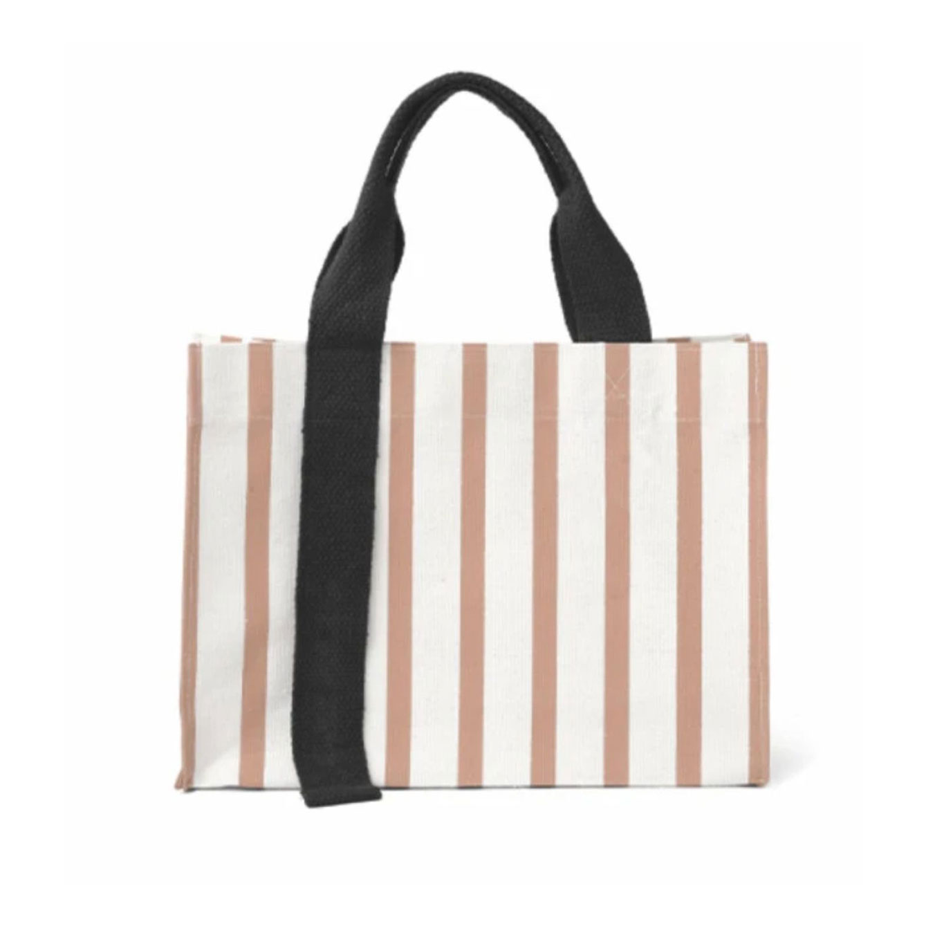 Borsa tote a righe beige con manici neri