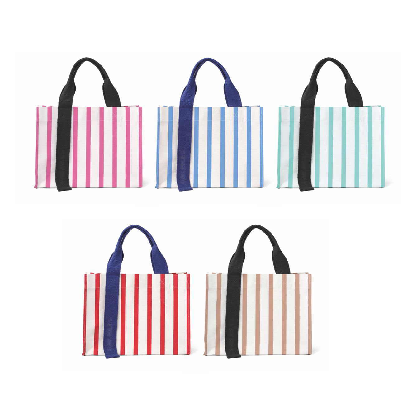 Cinque borse tote a righe colorate