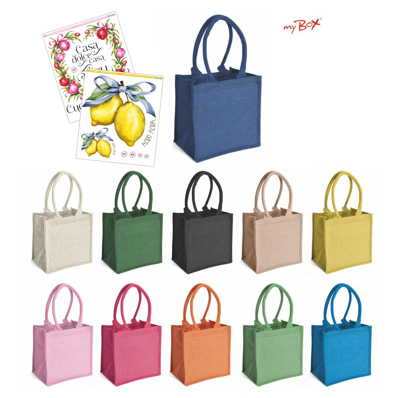 Borse tote in juta colorate con manici corti