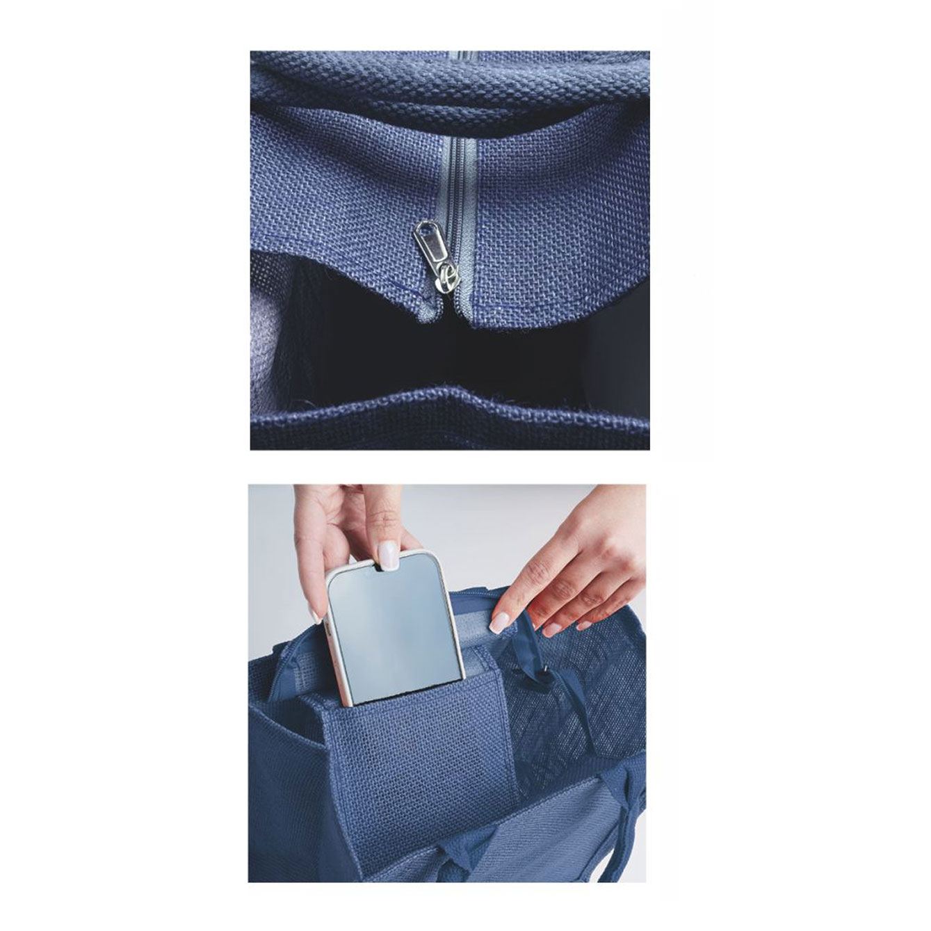 Zaino blu con tasca e cerniera