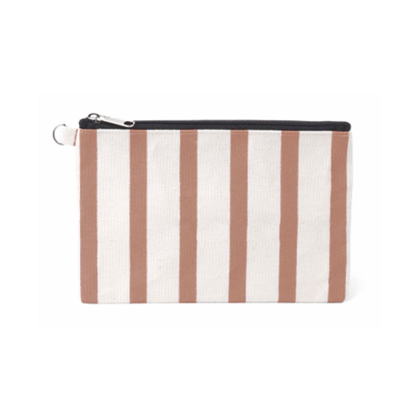 Pochette a righe beige e marroni con zip