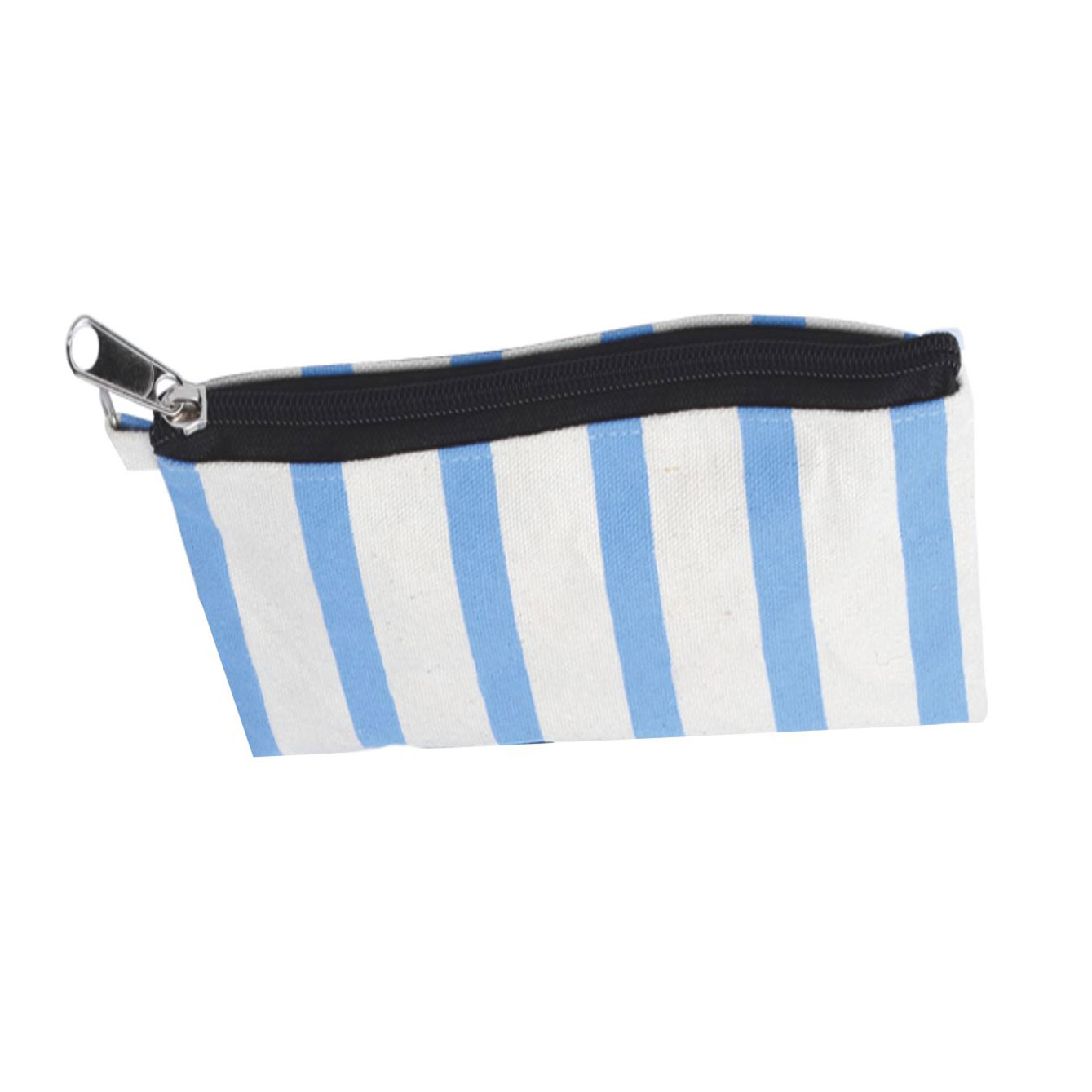 Pochette a righe blu e bianche con zip