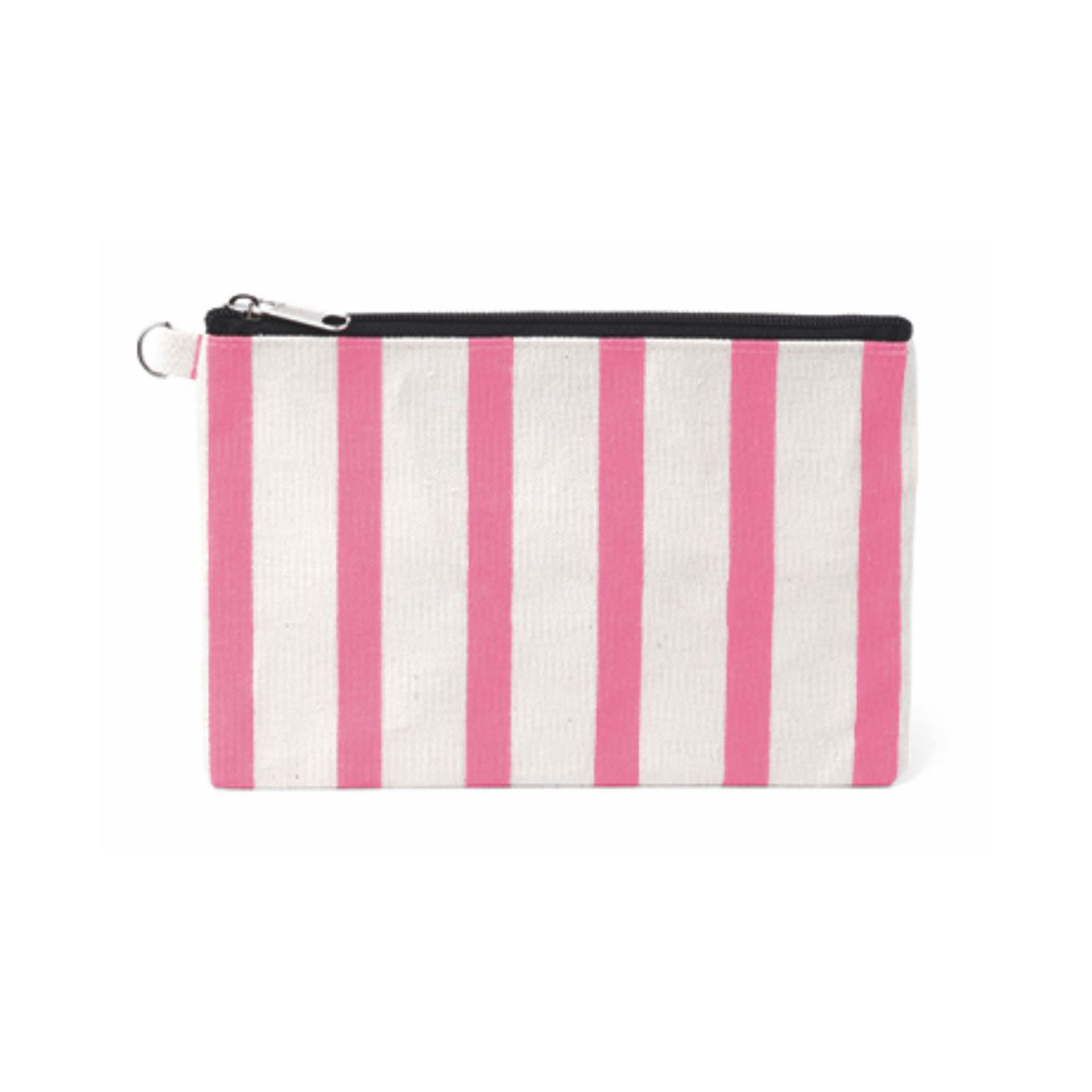 Pochette a righe rosa e bianche con zip