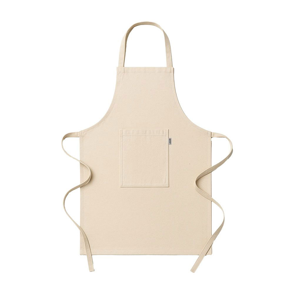 Grembiule in cotone beige con tasca frontale