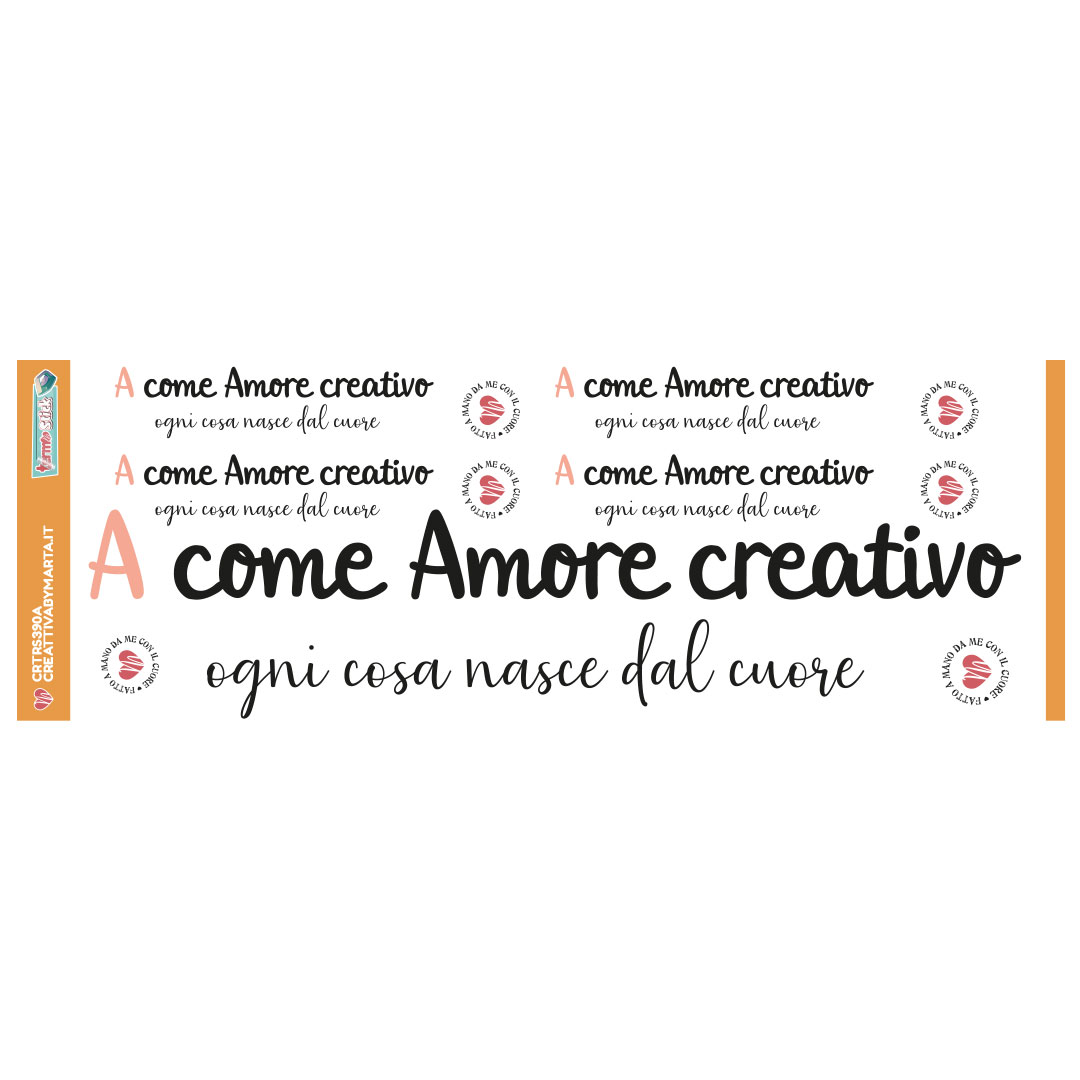 Scritta motivazionale Amore creativo con cuori decorativi