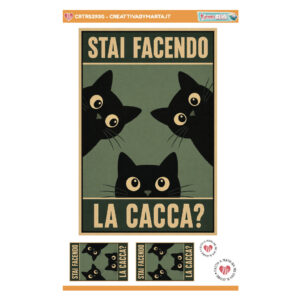 Poster con tre gatti neri e scritta ironica
