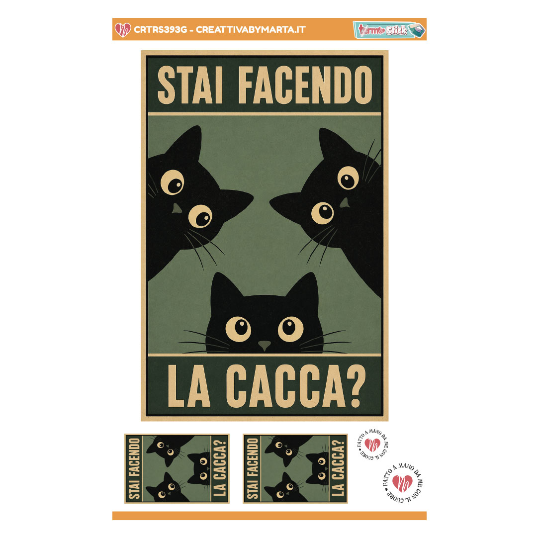 Poster con tre gatti neri e scritta ironica
