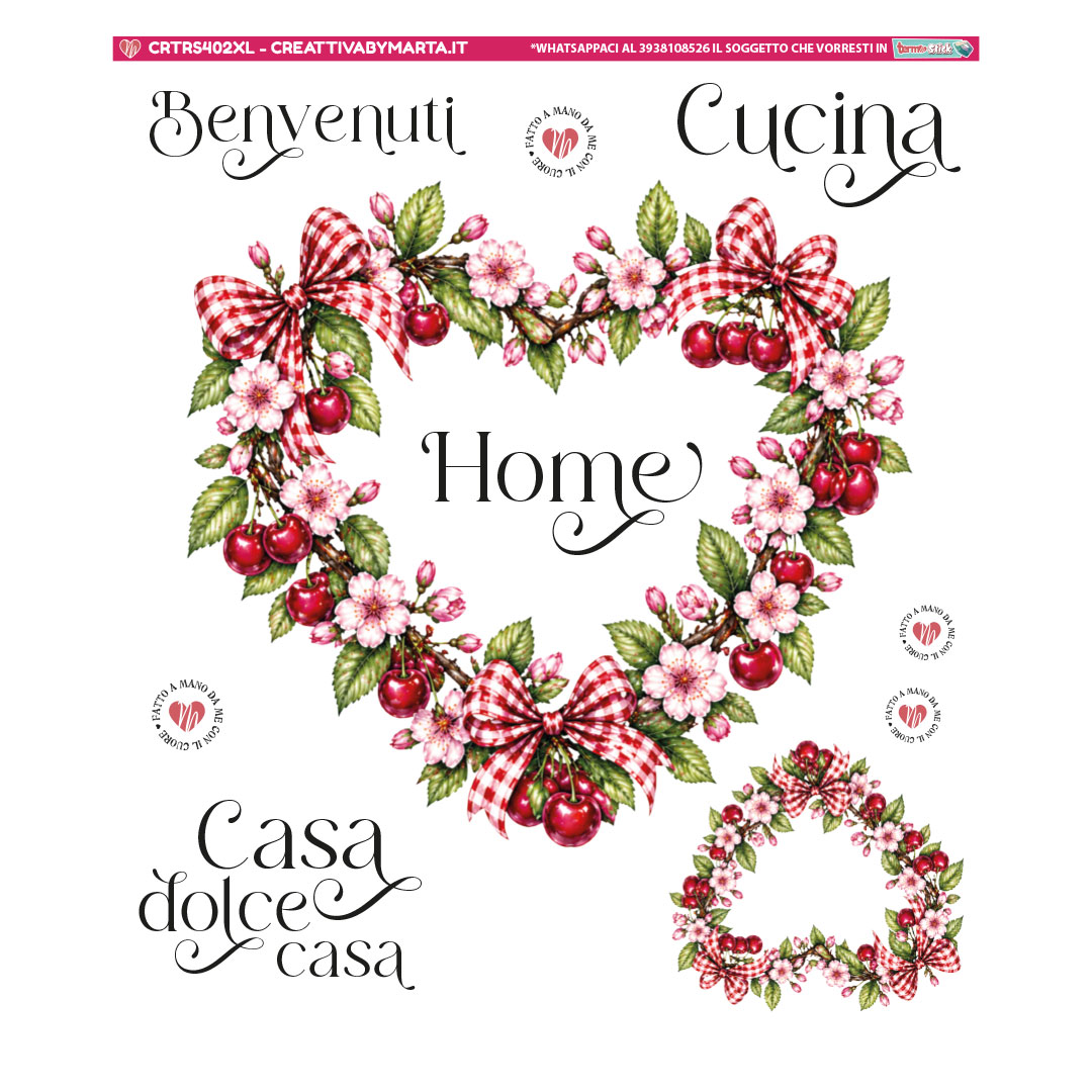 Ghirlanda a cuore con ciliegie e fiori