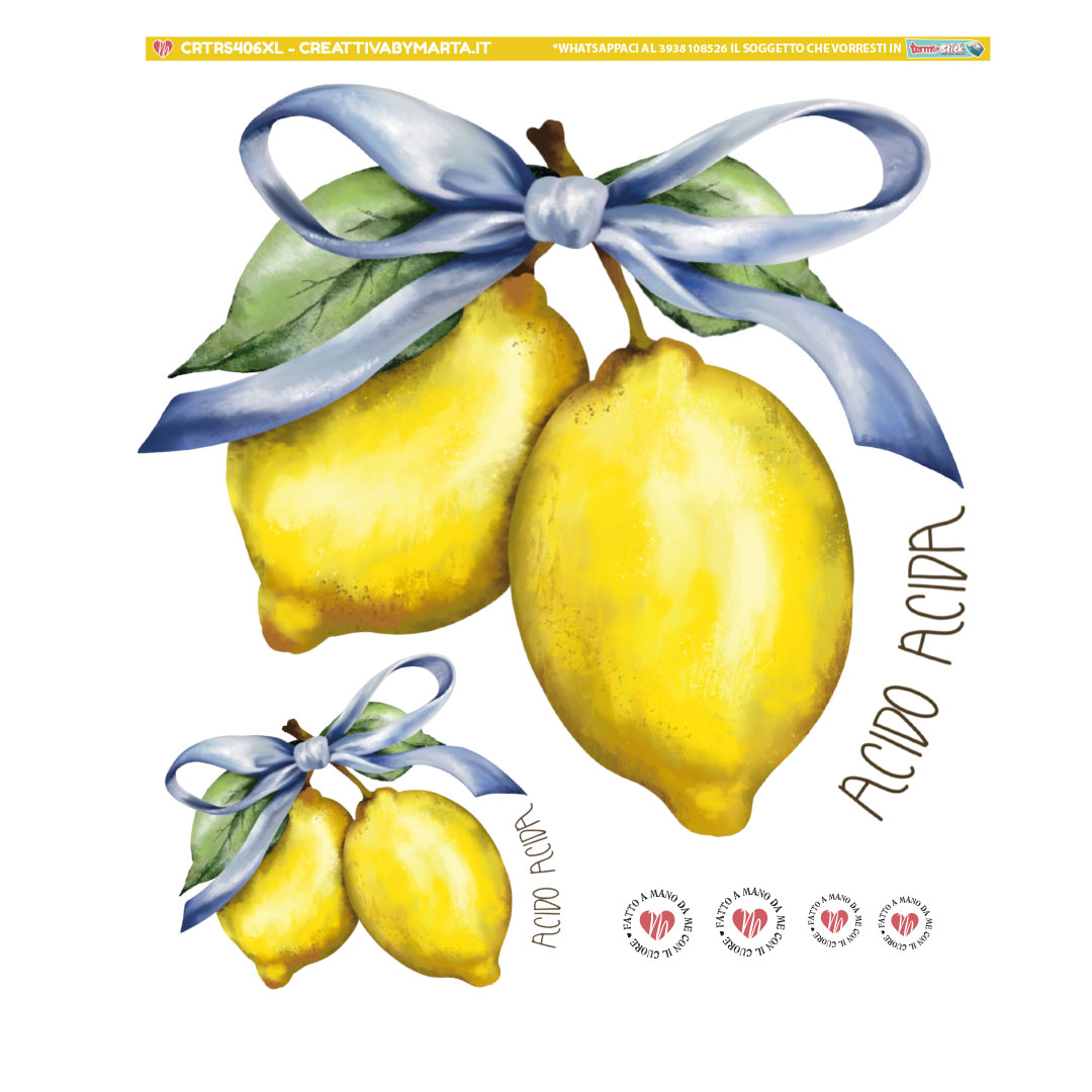Illustrazione acquerello di limoni con fiocco azzurro