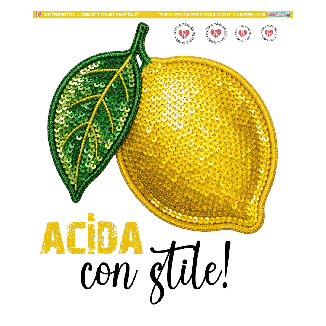 Limone giallo con foglia verde in paillettes
