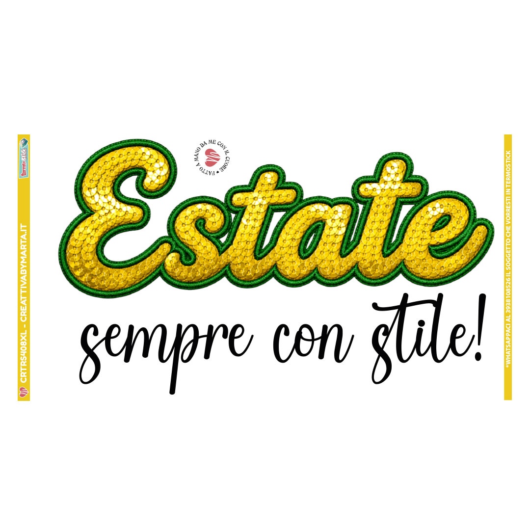 Scritta Estate con paillettes dorate e bordo verde