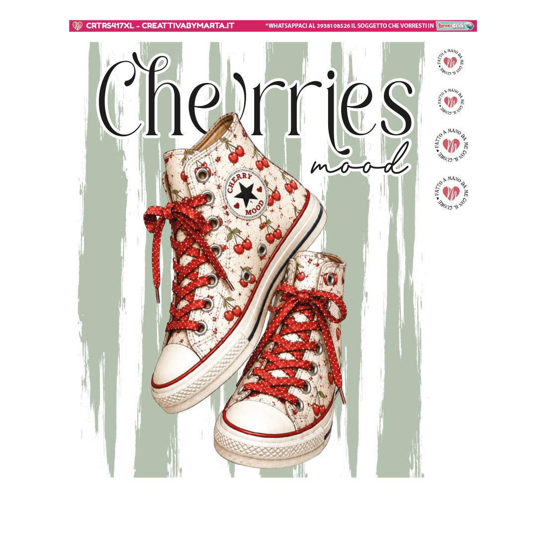 Sneakers alte con stampa ciliegie e lacci rossi
