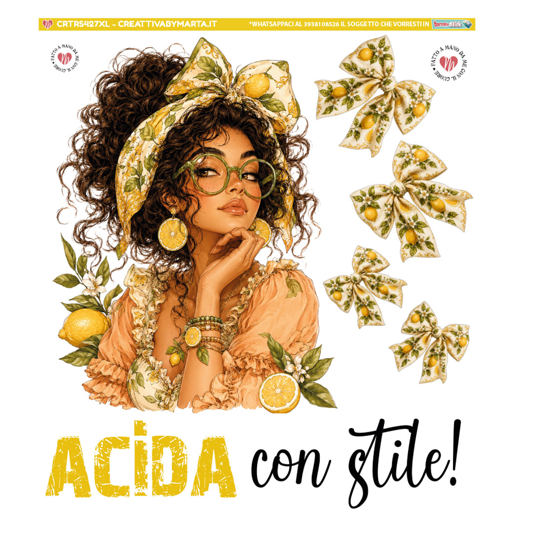 Illustrazione donna con accessori al limone e fiocchi