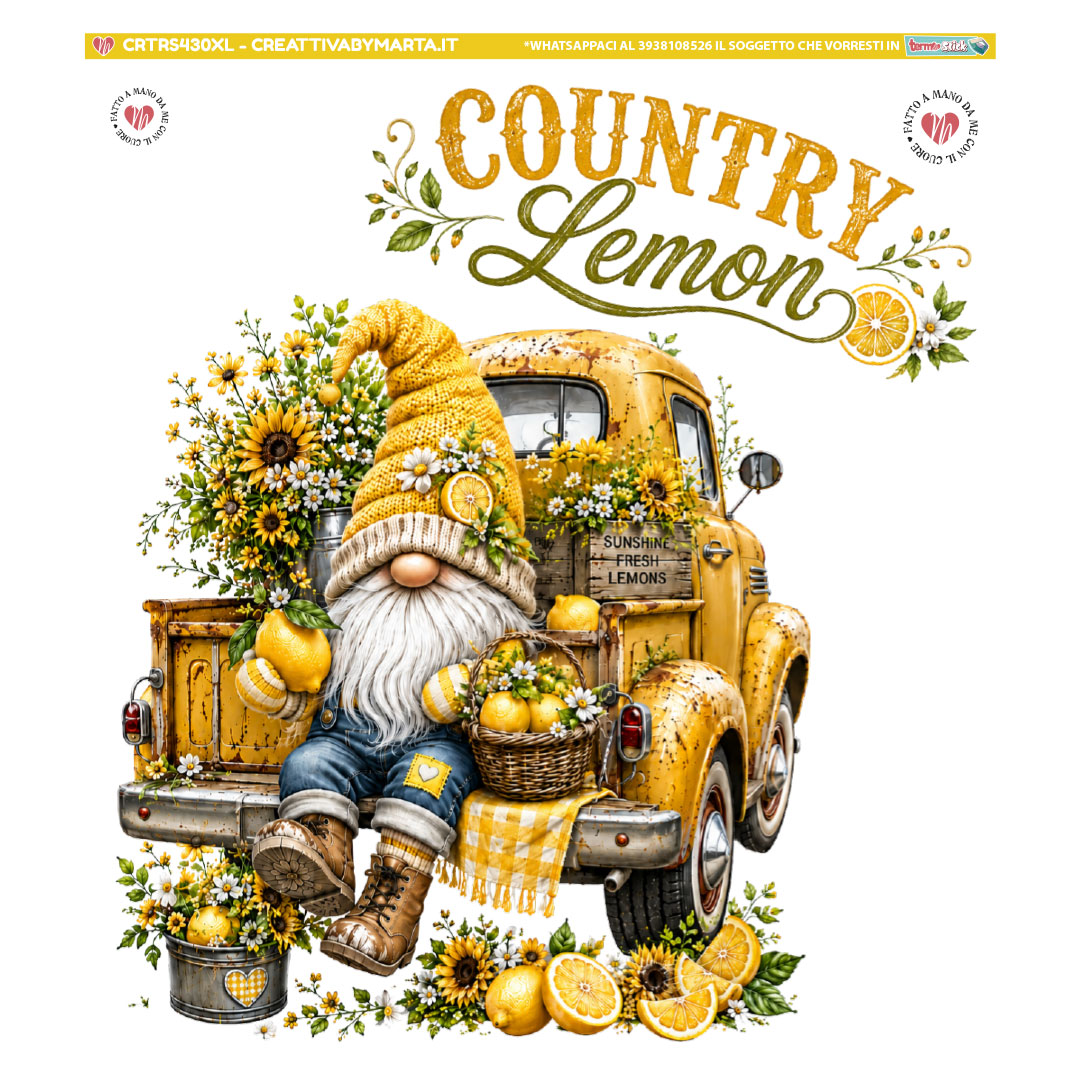Gnomo su pick-up vintage con limoni