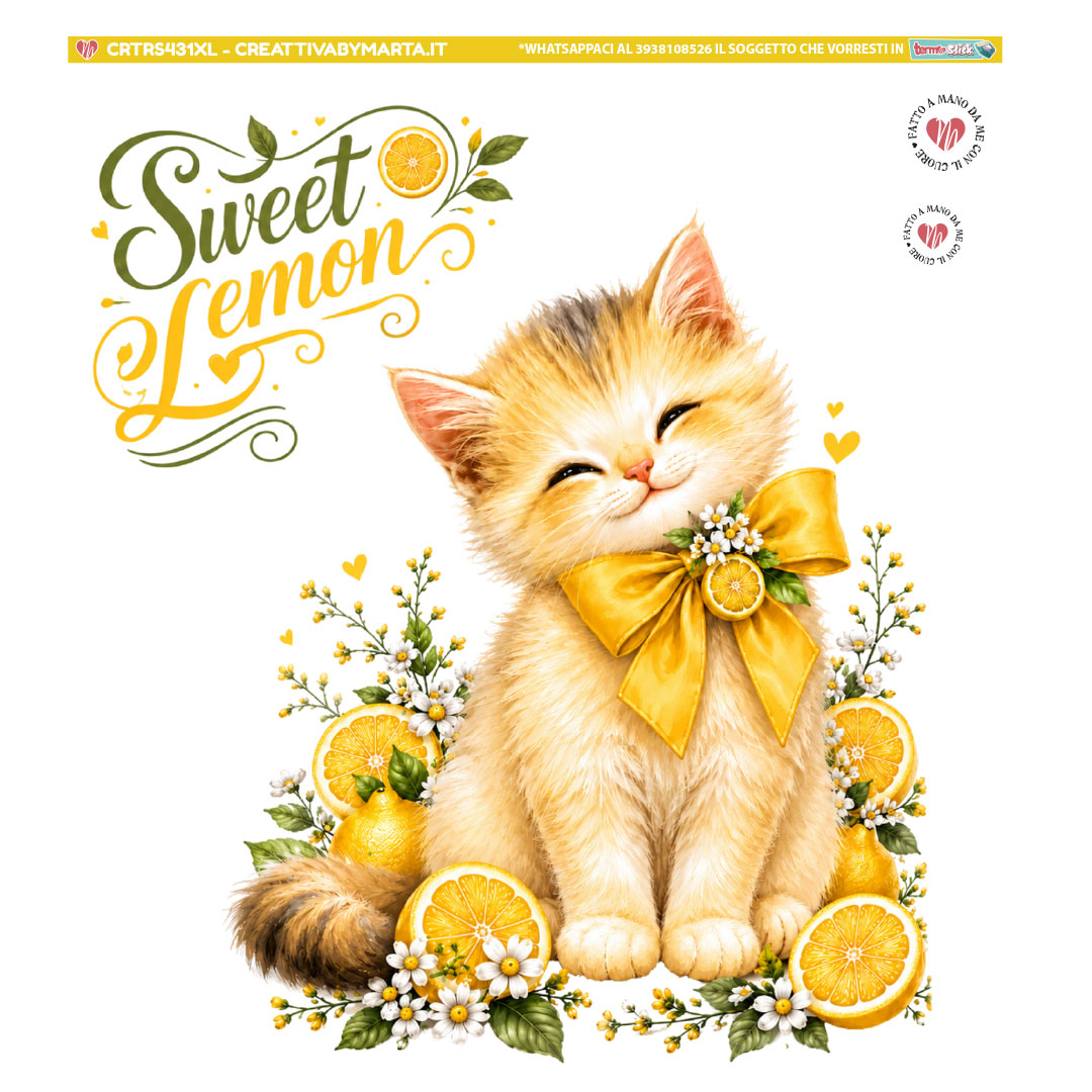 Gattino con fiocco giallo tra limoni