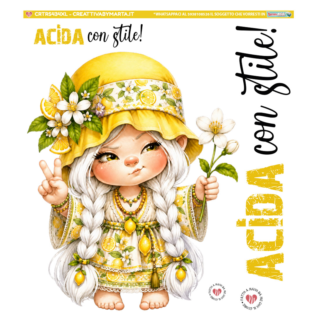 Bambina illustrata con abito giallo a tema limoni