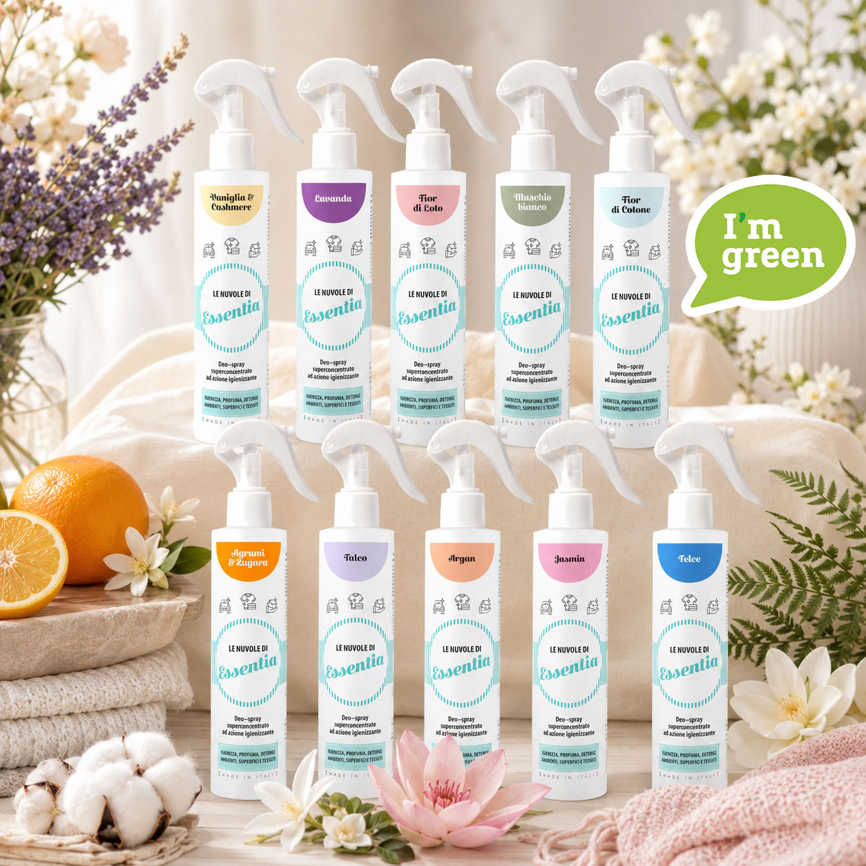 Spray profumati Essentia con fragranze naturali assortite
