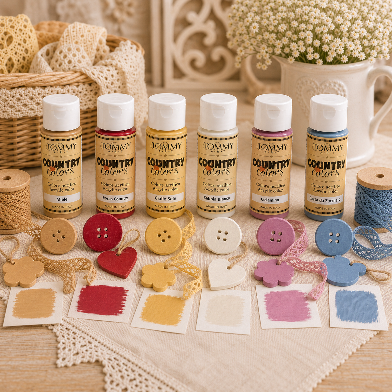 Barattoli di colori acrilici Country con decorazioni legno