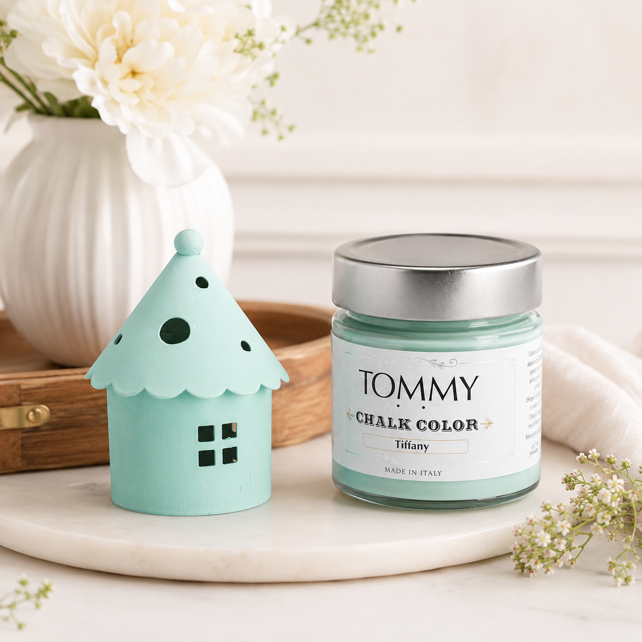 Barattolo di chalk paint Tiffany e casetta decorativa