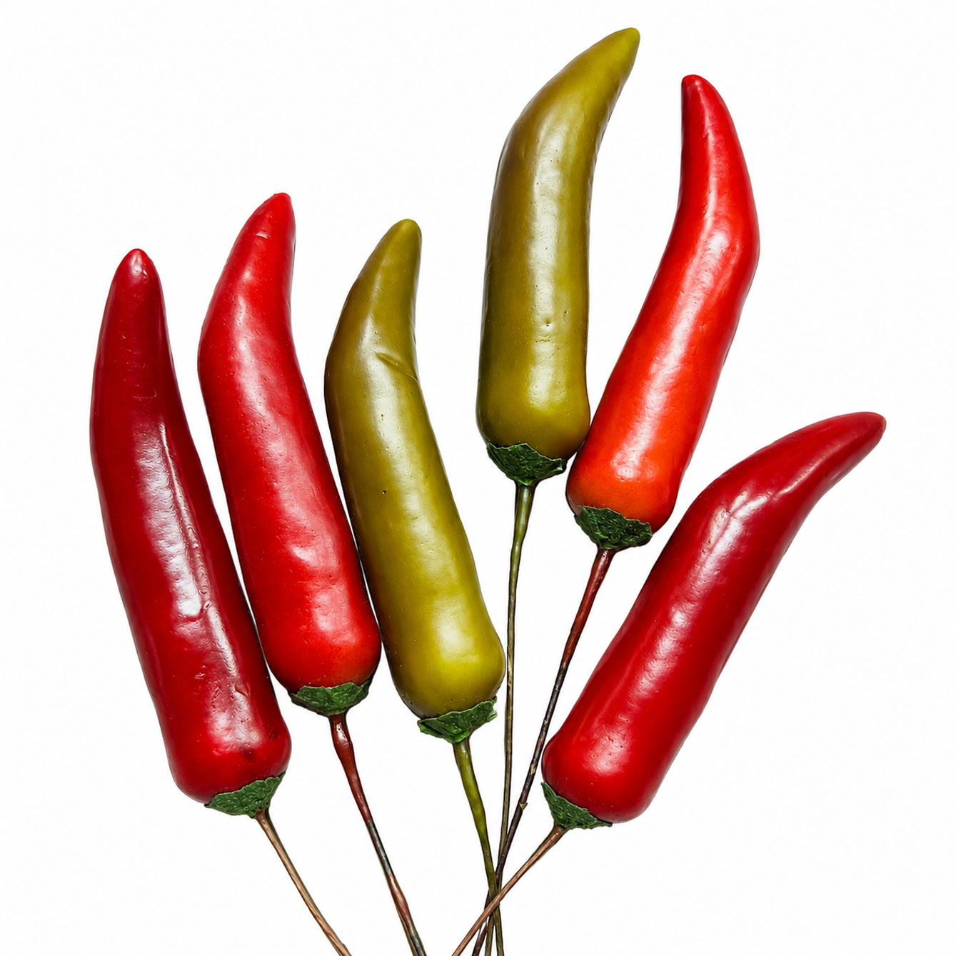 Peperoncini rossi e verdi su sfondo bianco