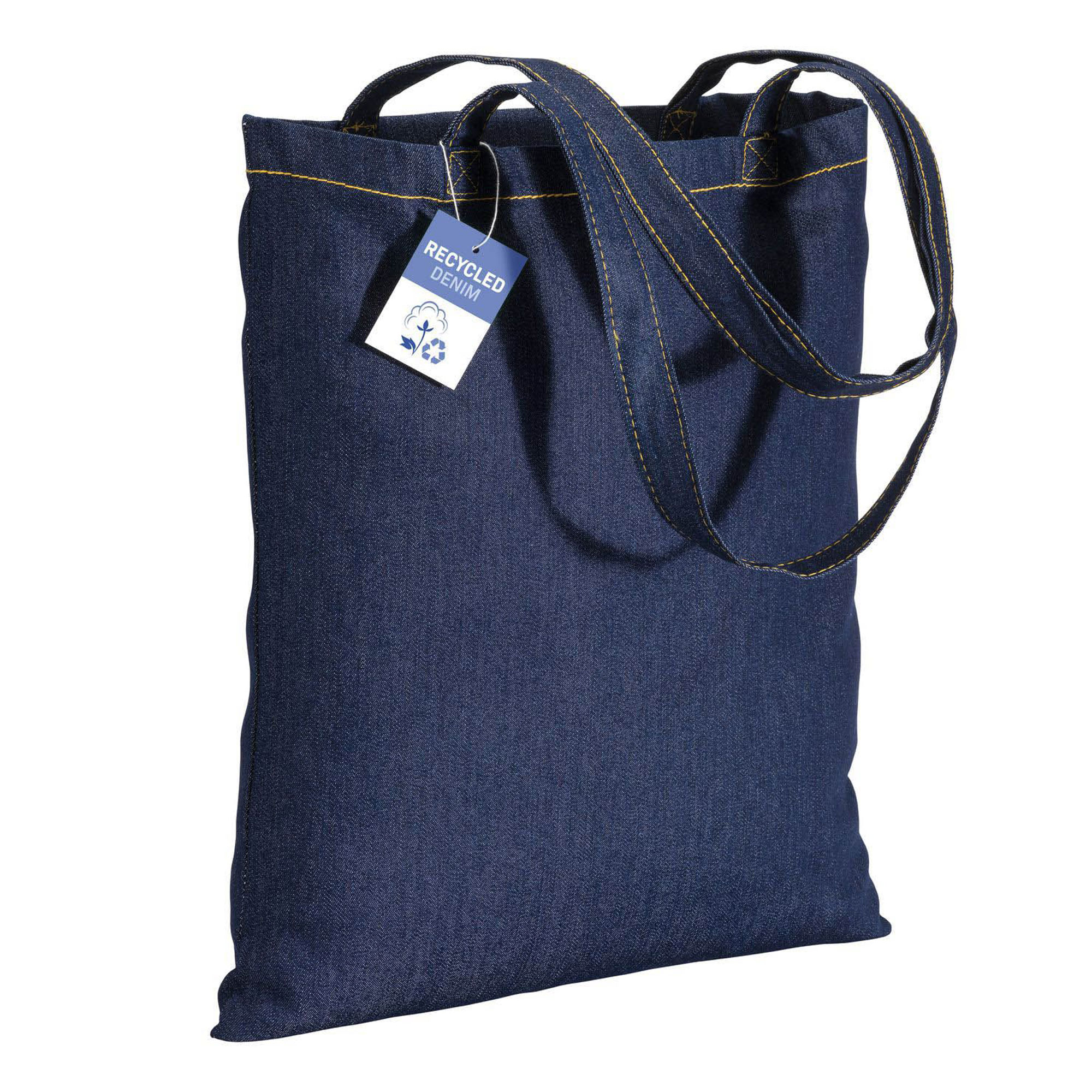 Borsa tote in denim riciclato blu