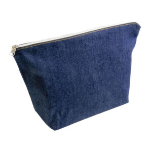 Pochette in denim blu con cerniera