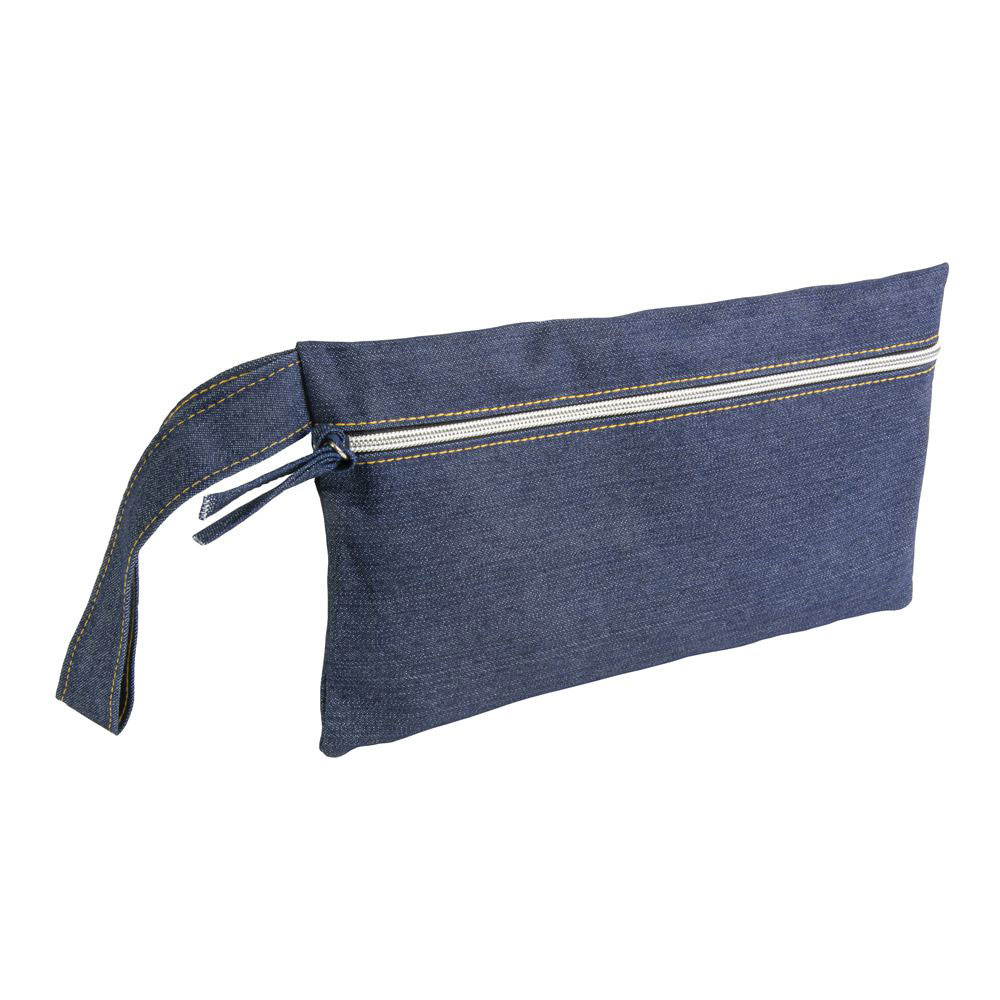 Pochette in denim con zip e laccetto