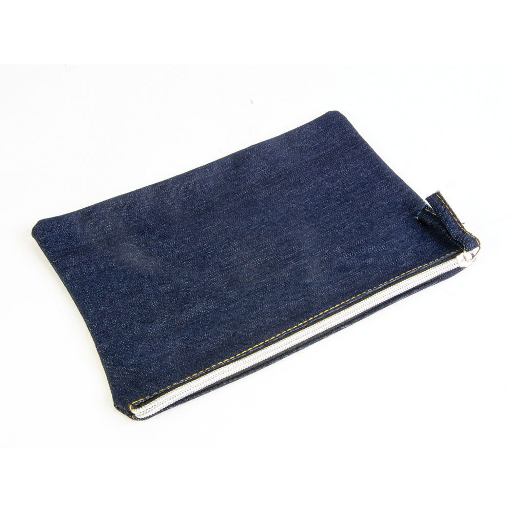Astuccio in denim con cerniera bianca