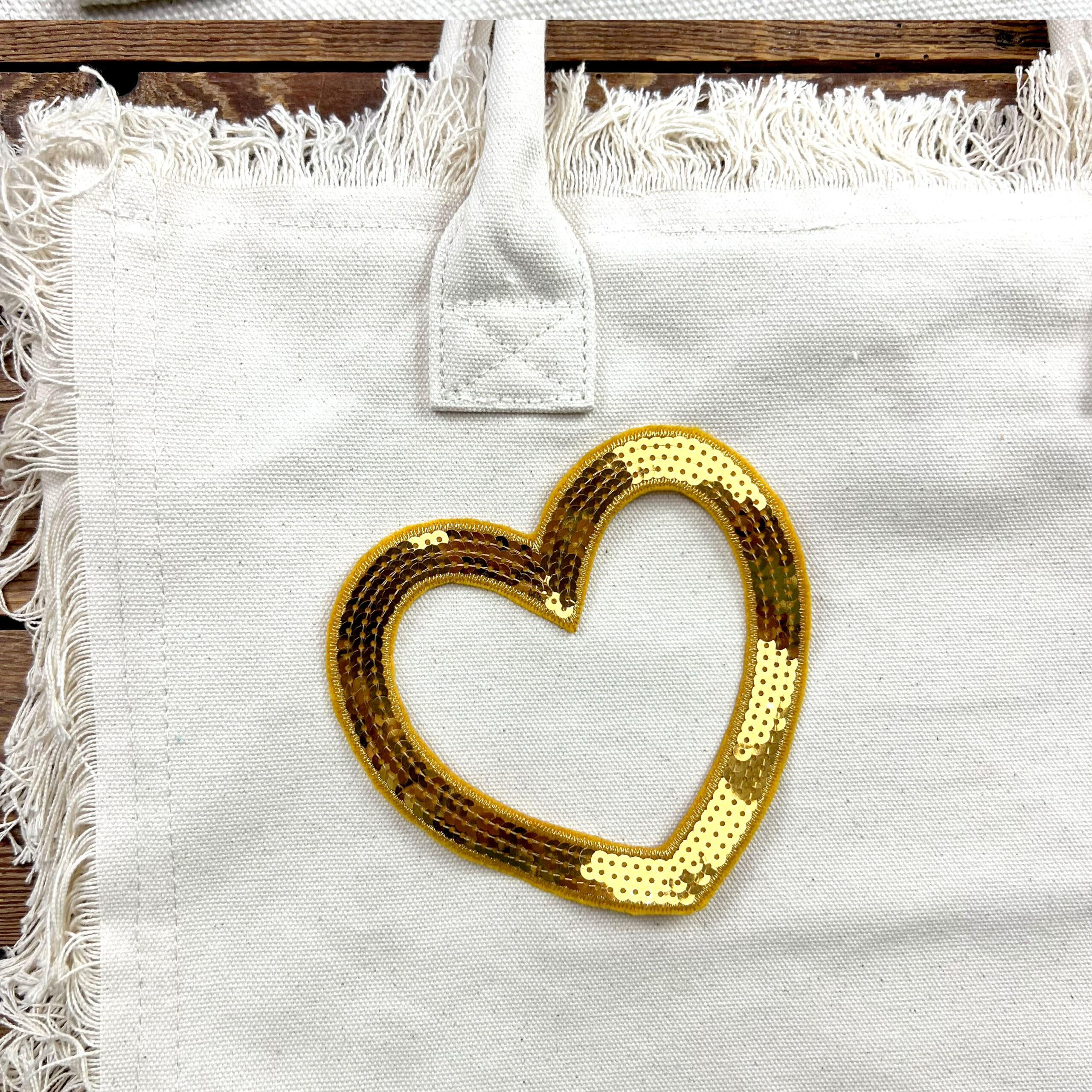 Borsa in tela con cuore dorato glitterato